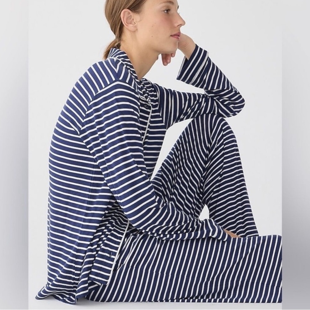 J. Crew Dreamy cotton-blend pajama pant set in navy and white stripe